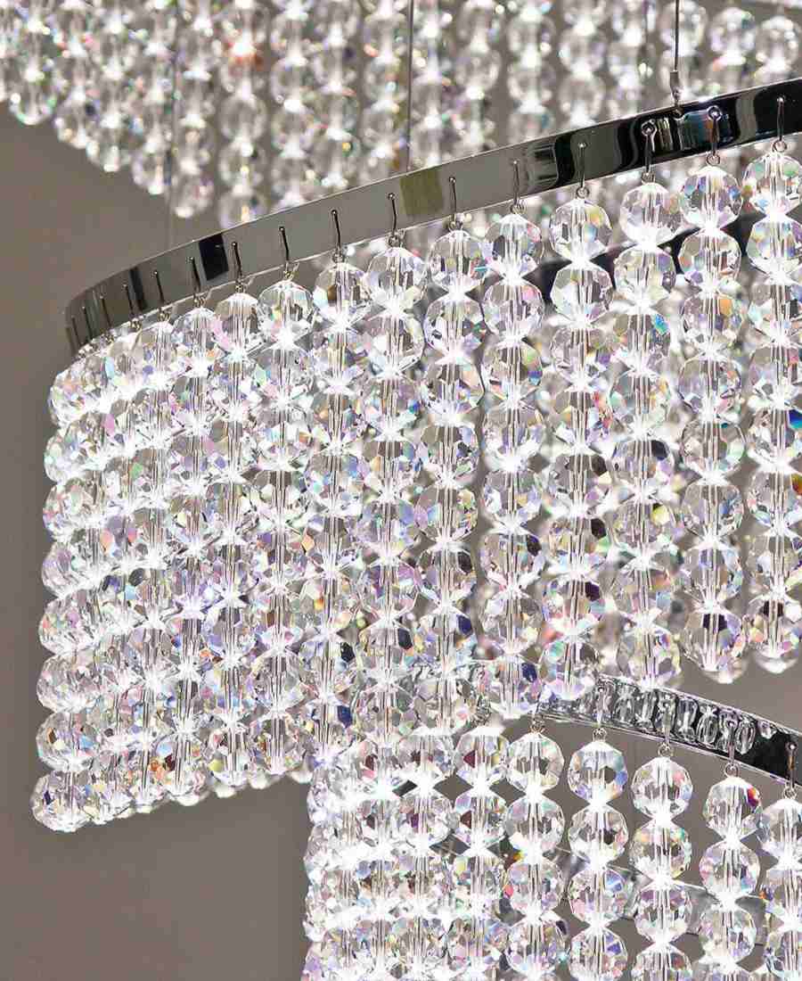 Windfall Swirl Chandelier detail crystal clear beads chrome plated